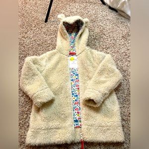 Mini boden furry bunny bear hooded sweatshirt girls size 5/6